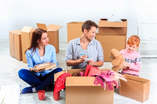 Packed moving boxes prepared for a West Hampstead home move