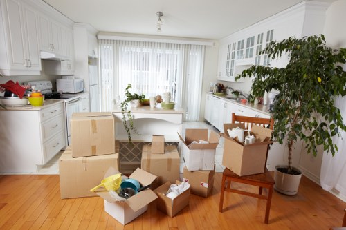 Packed household items ready for transport and storage