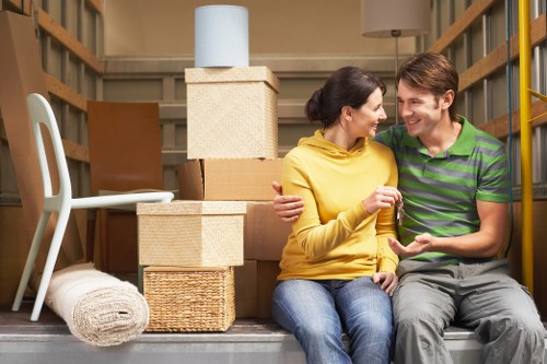Furniture and boxes arranged in a moving truck for transport